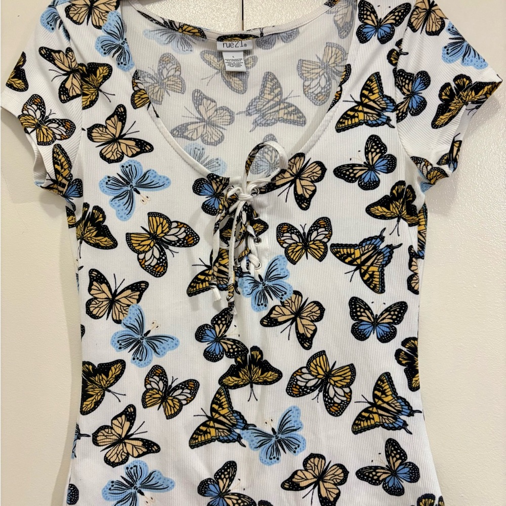 Rue21 White and Brown Tie Front Blouse